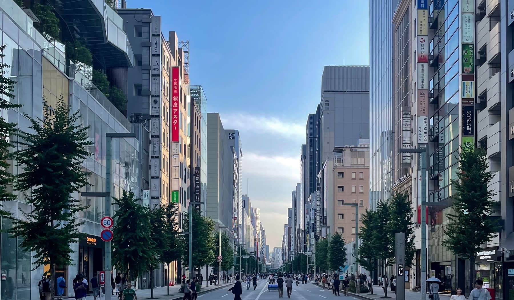 Chūō-dōri in Ginza looking south between the flagship stores